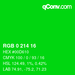 Color code: RGB 0 214 16 | qconv.com