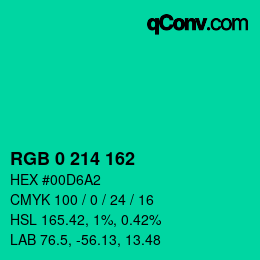 Color code: RGB 0 214 162 | qconv.com