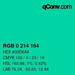 Color code: RGB 0 214 164 | qconv.com