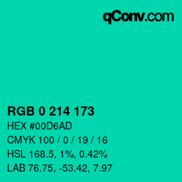 Color code: RGB 0 214 173 | qconv.com