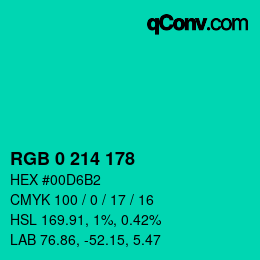 Color code: RGB 0 214 178 | qconv.com