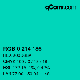 Color code: RGB 0 214 186 | qconv.com