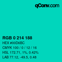 Color code: RGB 0 214 188 | qconv.com