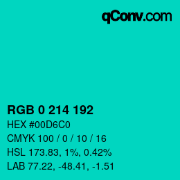 カラーコード: RGB 0 214 192 | qconv.com