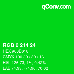カラーコード: RGB 0 214 24 | qconv.com
