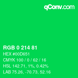 颜色代码: RGB 0 214 81 | qconv.com
