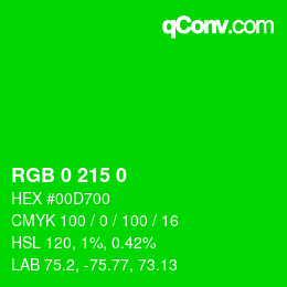 Color code: RGB 0 215 0 | qconv.com