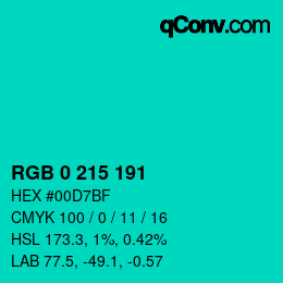 Color code: RGB 0 215 191 | qconv.com