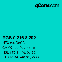 カラーコード: RGB 0 216.8 202 | qconv.com