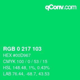 Color code: RGB 0 217 103 | qconv.com