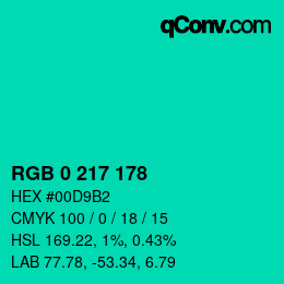 カラーコード: RGB 0 217 178 | qconv.com