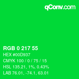 カラーコード: RGB 0 217 55 | qconv.com
