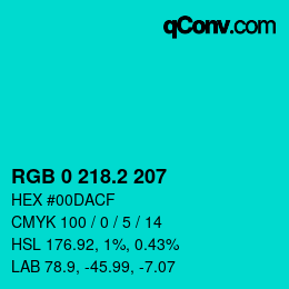 カラーコード: RGB 0 218.2 207 | qconv.com