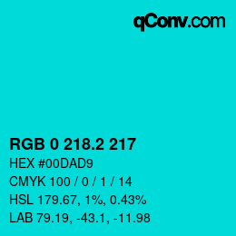 カラーコード: RGB 0 218.2 217 | qconv.com