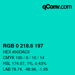 カラーコード: RGB 0 218.6 197 | qconv.com