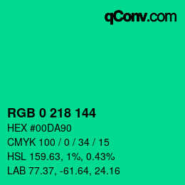 カラーコード: RGB 0 218 144 | qconv.com