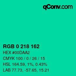 Color code: RGB 0 218 162 | qconv.com
