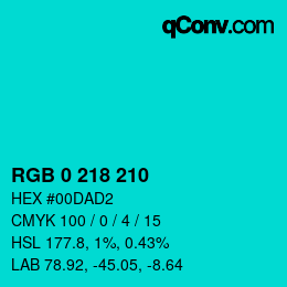 Color code: RGB 0 218 210 | qconv.com