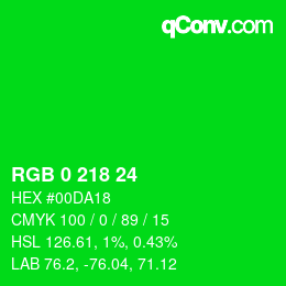 カラーコード: RGB 0 218 24 | qconv.com