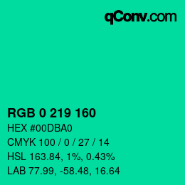 Color code: RGB 0 219 160 | qconv.com