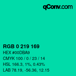 Color code: RGB 0 219 169 | qconv.com