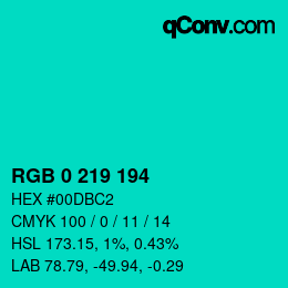 Color code: RGB 0 219 194 | qconv.com