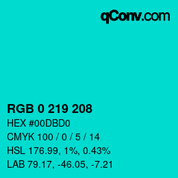 Color code: RGB 0 219 208 | qconv.com