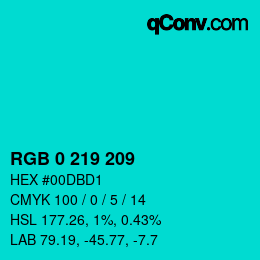 Color code: RGB 0 219 209 | qconv.com