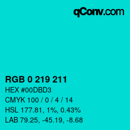 Color code: RGB 0 219 211 | qconv.com