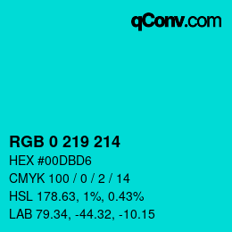 Color code: RGB 0 219 214 | qconv.com