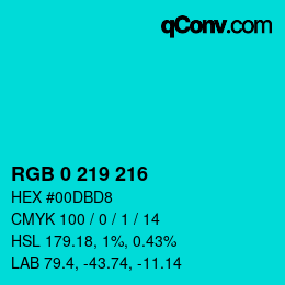 Color code: RGB 0 219 216 | qconv.com