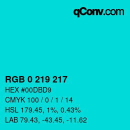 Color code: RGB 0 219 217 | qconv.com