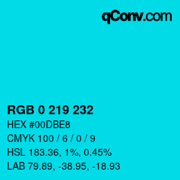 Color code: RGB 0 219 232 | qconv.com