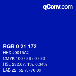 Color code: RGB 0 21 172 | qconv.com