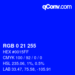 Color code: RGB 0 21 255 | qconv.com