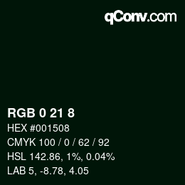 Farbcode: RGB 0 21 8 | qconv.com