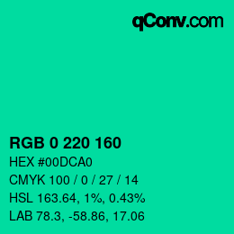 Color code: RGB 0 220 160 | qconv.com