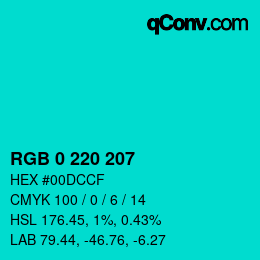 Color code: RGB 0 220 207 | qconv.com