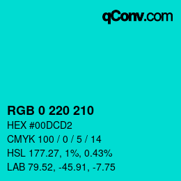 Color code: RGB 0 220 210 | qconv.com