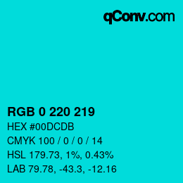 Color code: RGB 0 220 219 | qconv.com