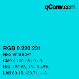 Color code: RGB 0 220 231 | qconv.com