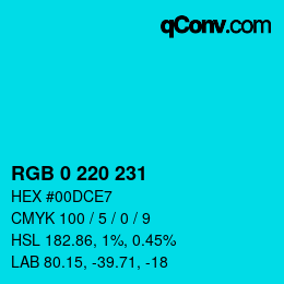 Color code: RGB 0 220 231 | qconv.com