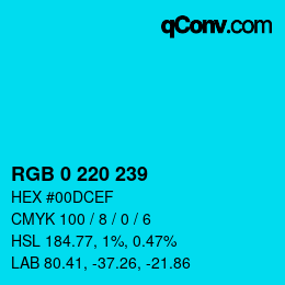 Color code: RGB 0 220 239 | qconv.com