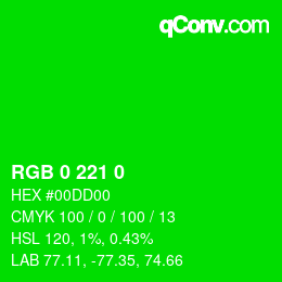 Color code: RGB 0 221 0 | qconv.com