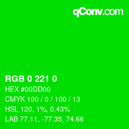 Color code: RGB 0 221 0 | qconv.com