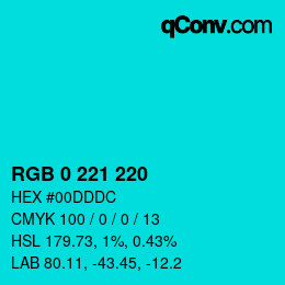 Color code: RGB 0 221 220 | qconv.com