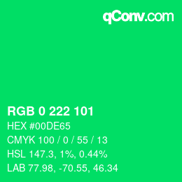 Color code: RGB 0 222 101 | qconv.com