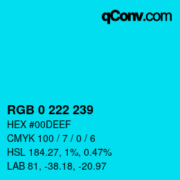 Color code: RGB 0 222 239 | qconv.com