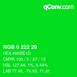 Color code: RGB 0 222 29 | qconv.com