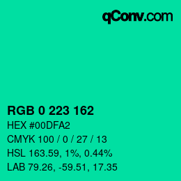 Color code: RGB 0 223 162 | qconv.com